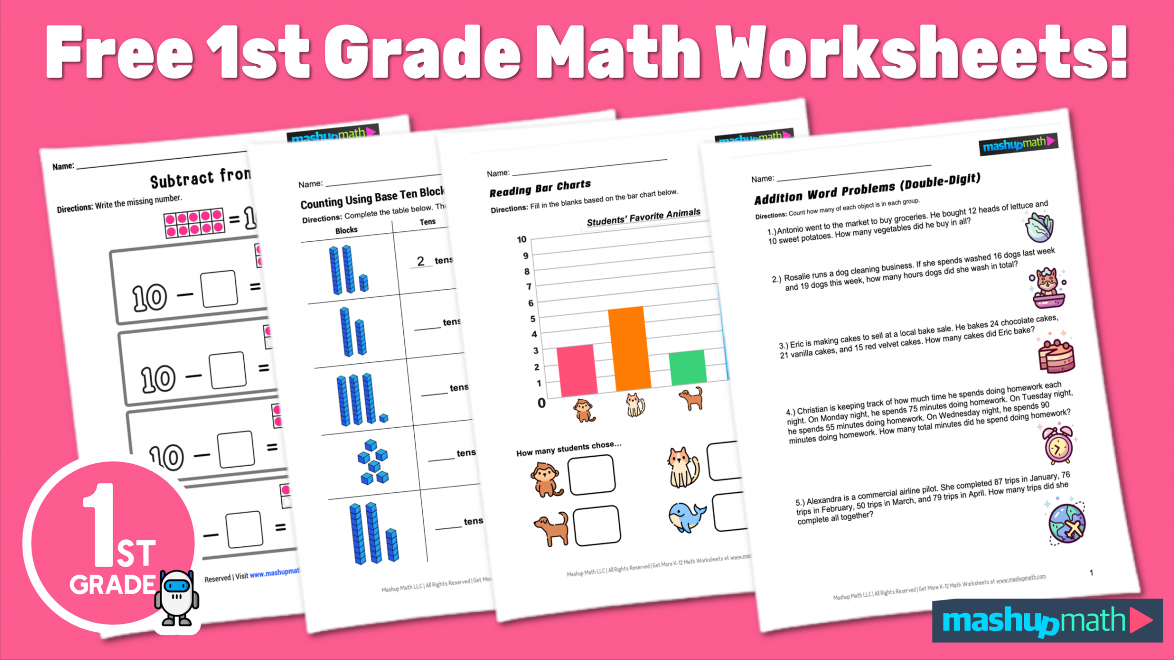 Free st Grade Math Worksheets—Printable w/ Answers — Mashup Math