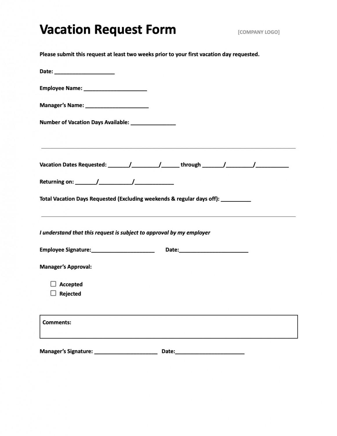 Free Time Off Request Form Templates