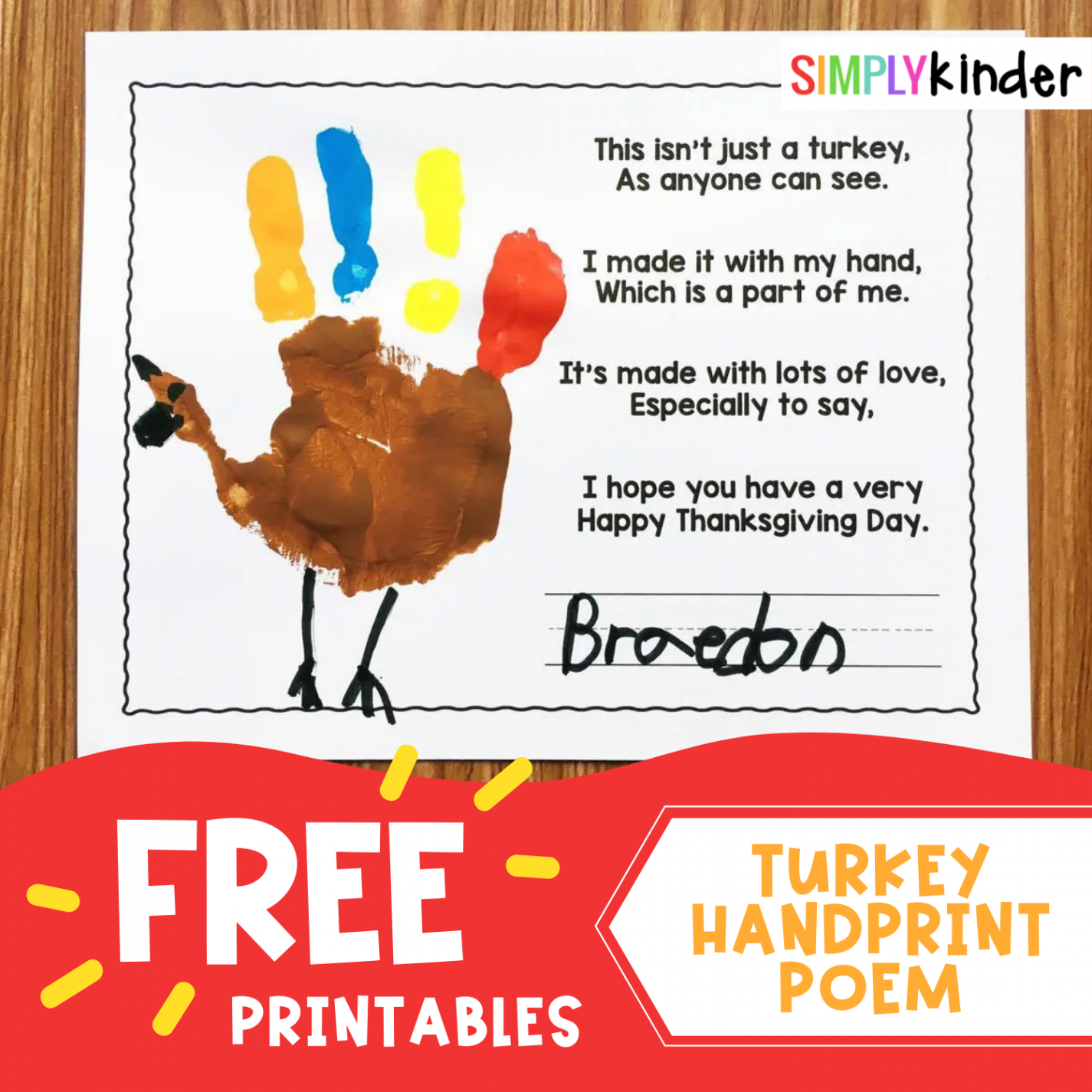 Free Turkey Handprint Poem - Simply Kinder