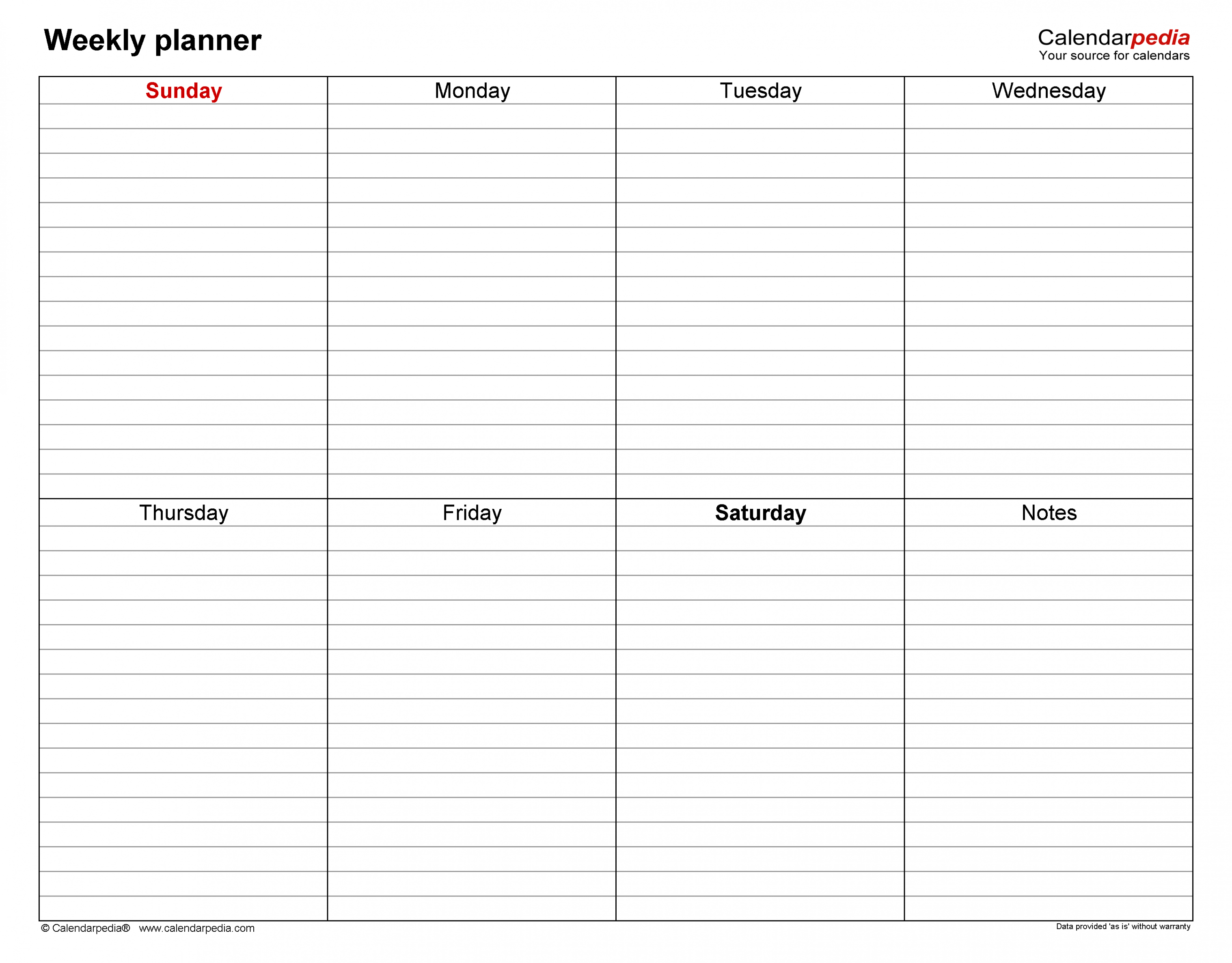 Free Weekly Planners in PDF format - + Templates