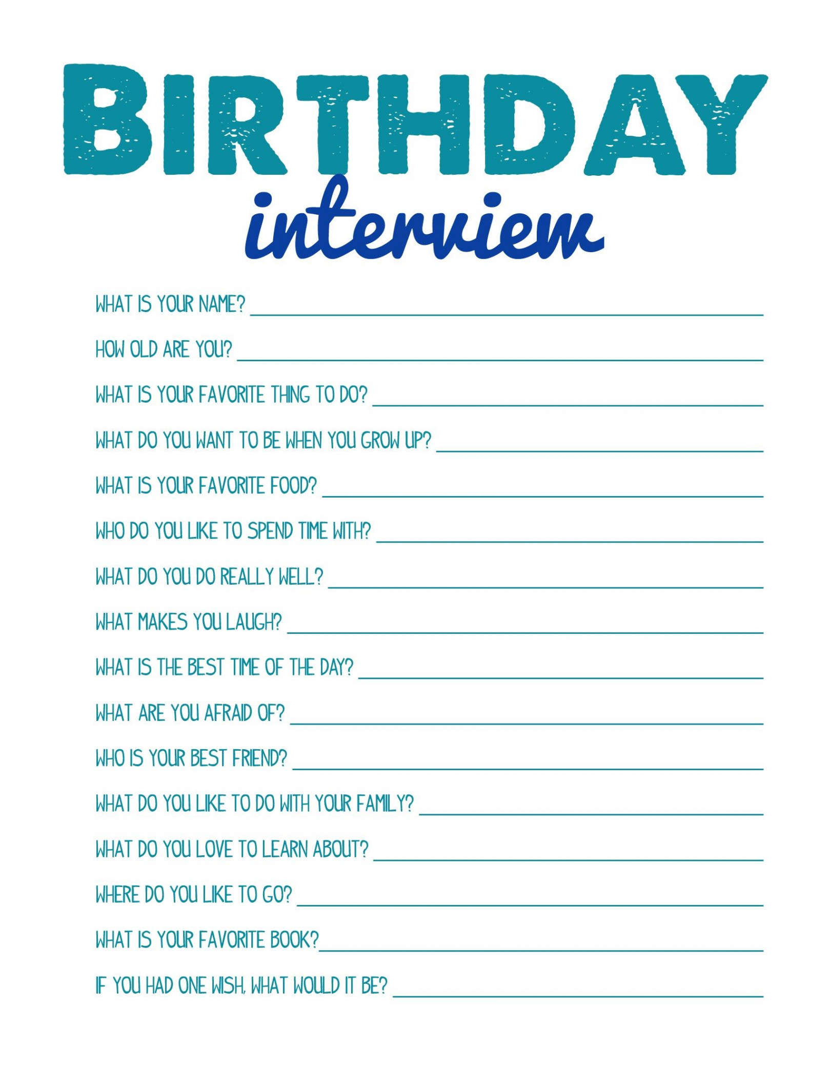 Fun Printable Games  Birthday interview, Free birthday stuff