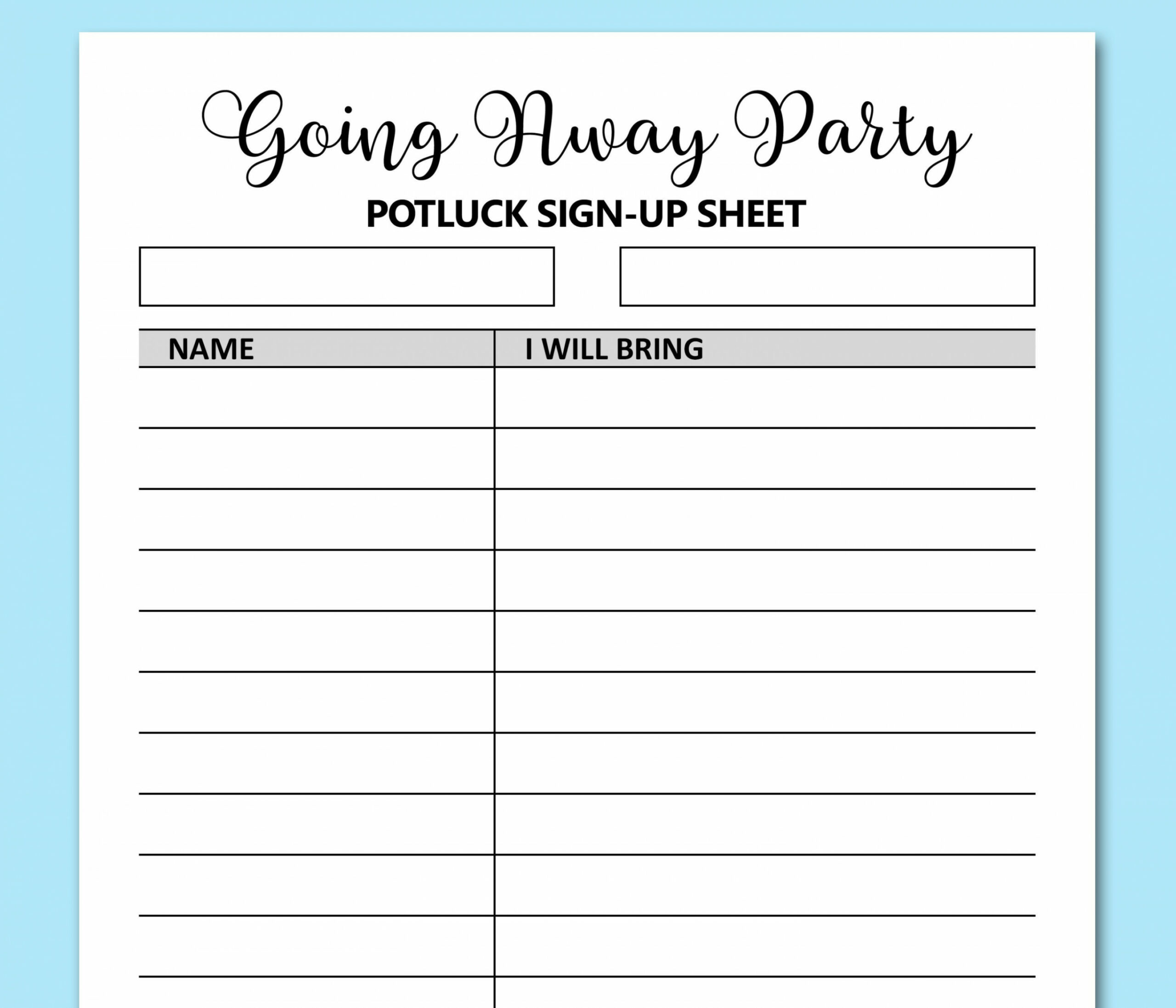 Going Away Party Potluck Sign up Sheet Printable Signup Form - Etsy UK