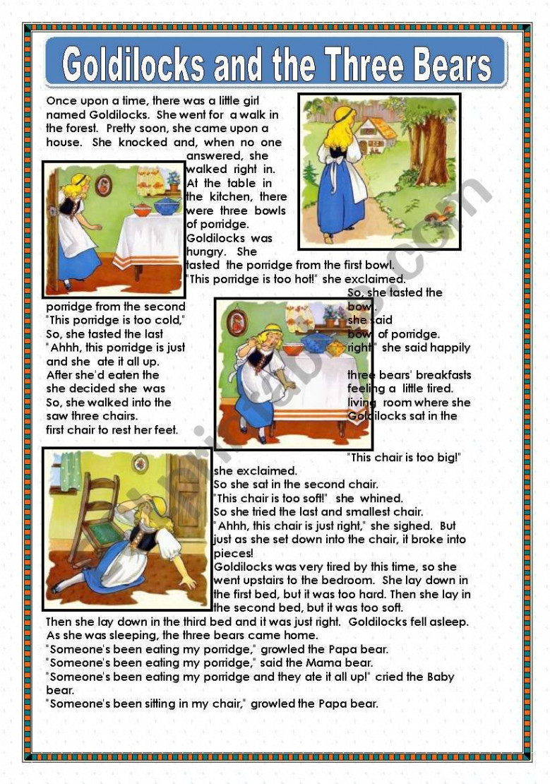 GOLDILOCKS AND THE THREE BEARS - ESL worksheet by macomabi