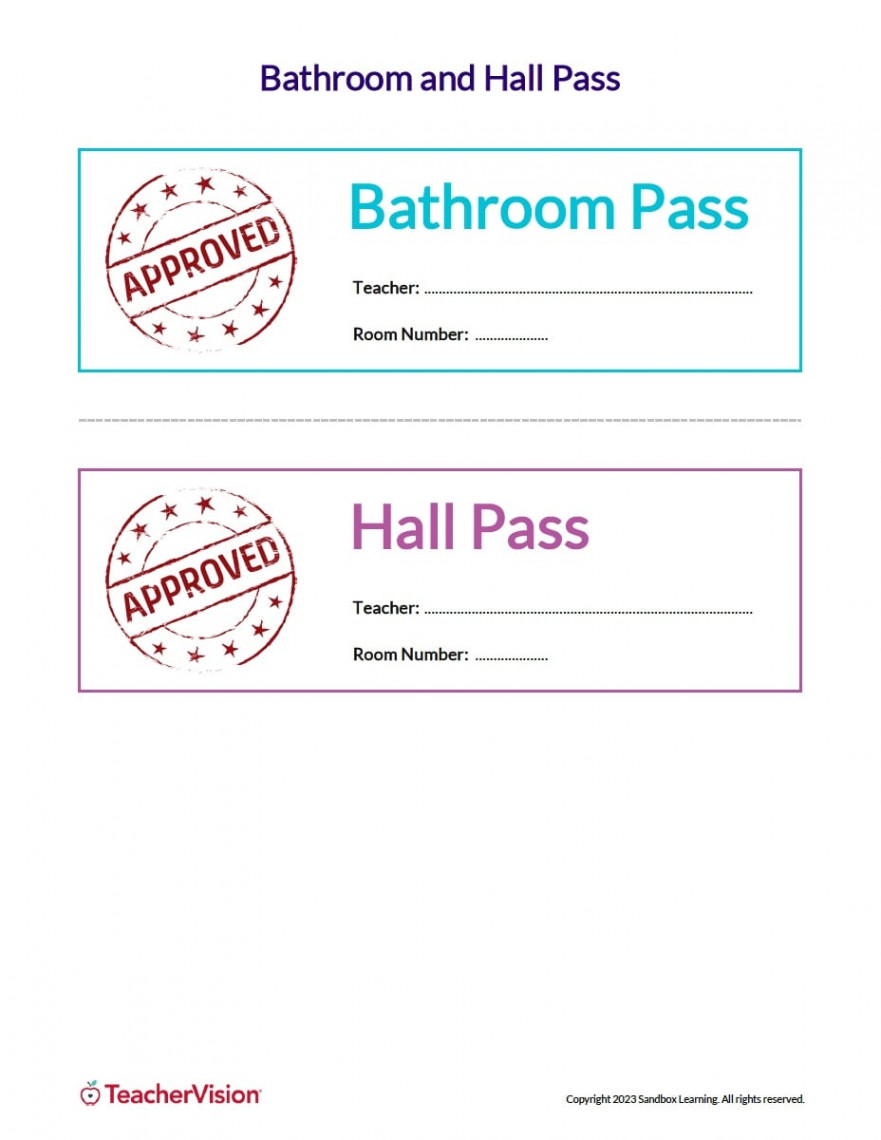 Hall Passes for Students - TeacherVision