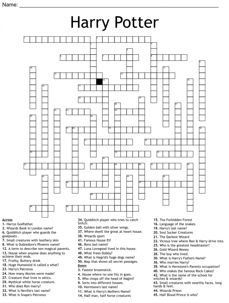 Harry Potter Crossword - WordMint