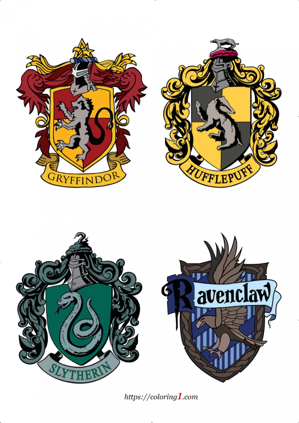 Harry Potter House Crests Coloring Pages -  Free Coloring Sheets