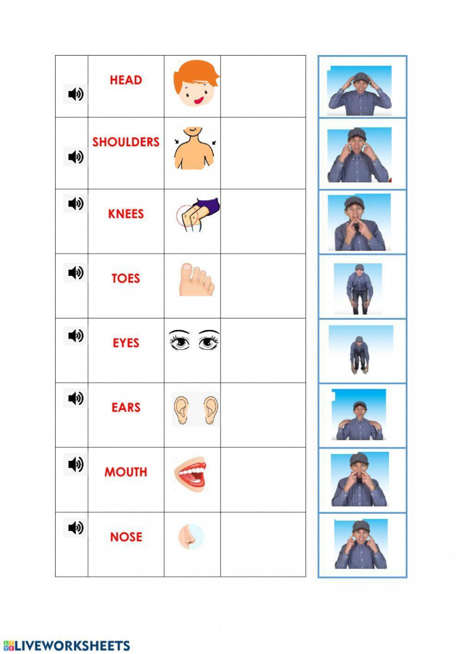 Head, Shoulders, Knees and Toes worksheet  Live Worksheets