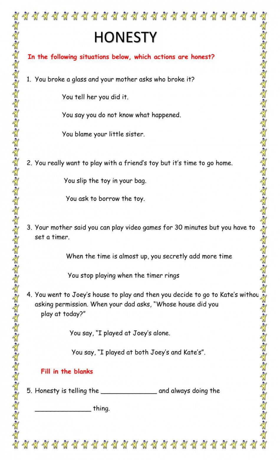 Honesty online exercise  Honesty lesson, Honesty, Worksheets