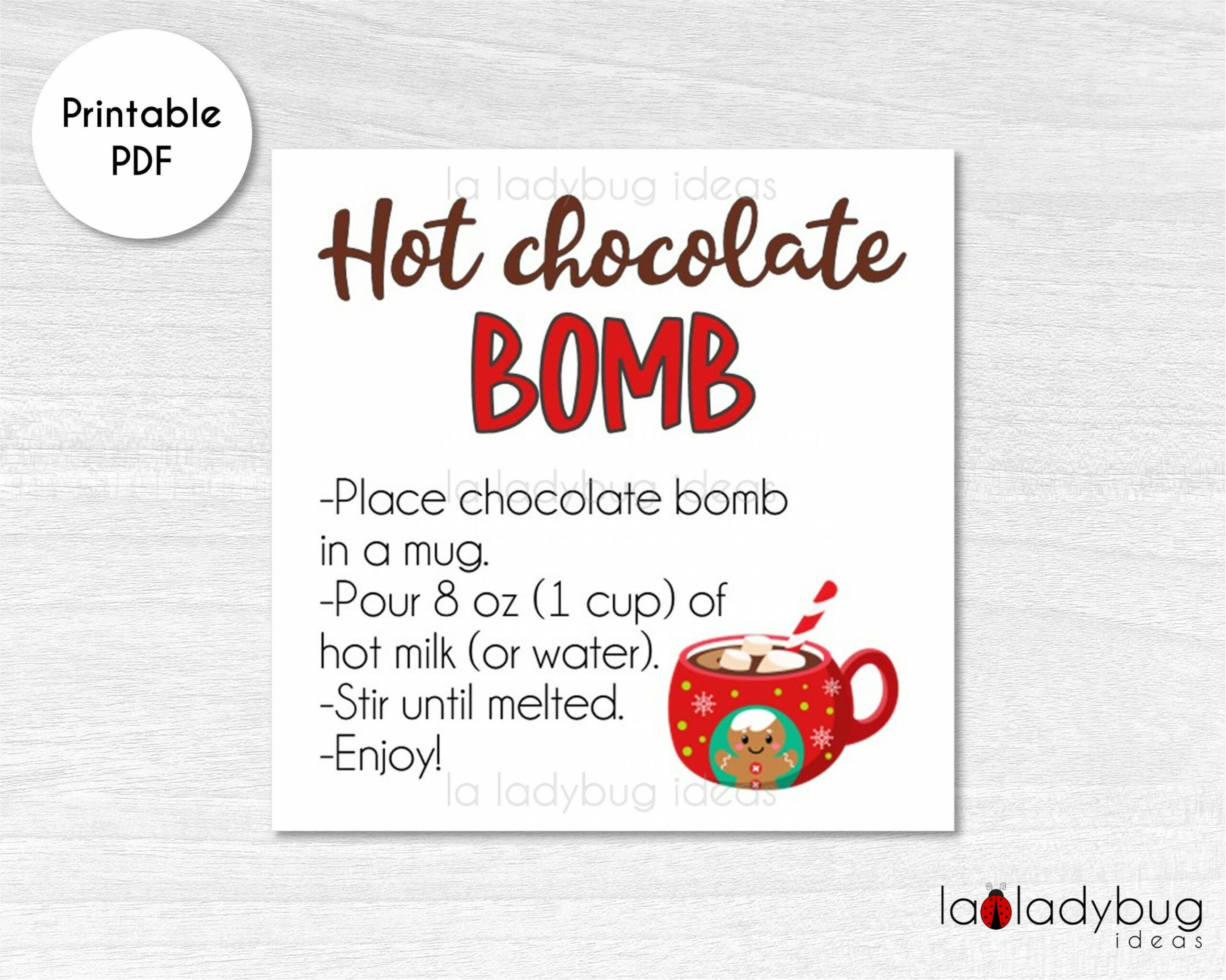 Hot Chocolate Bomb Tag. Hot Cocoa Bomb Instructions Card