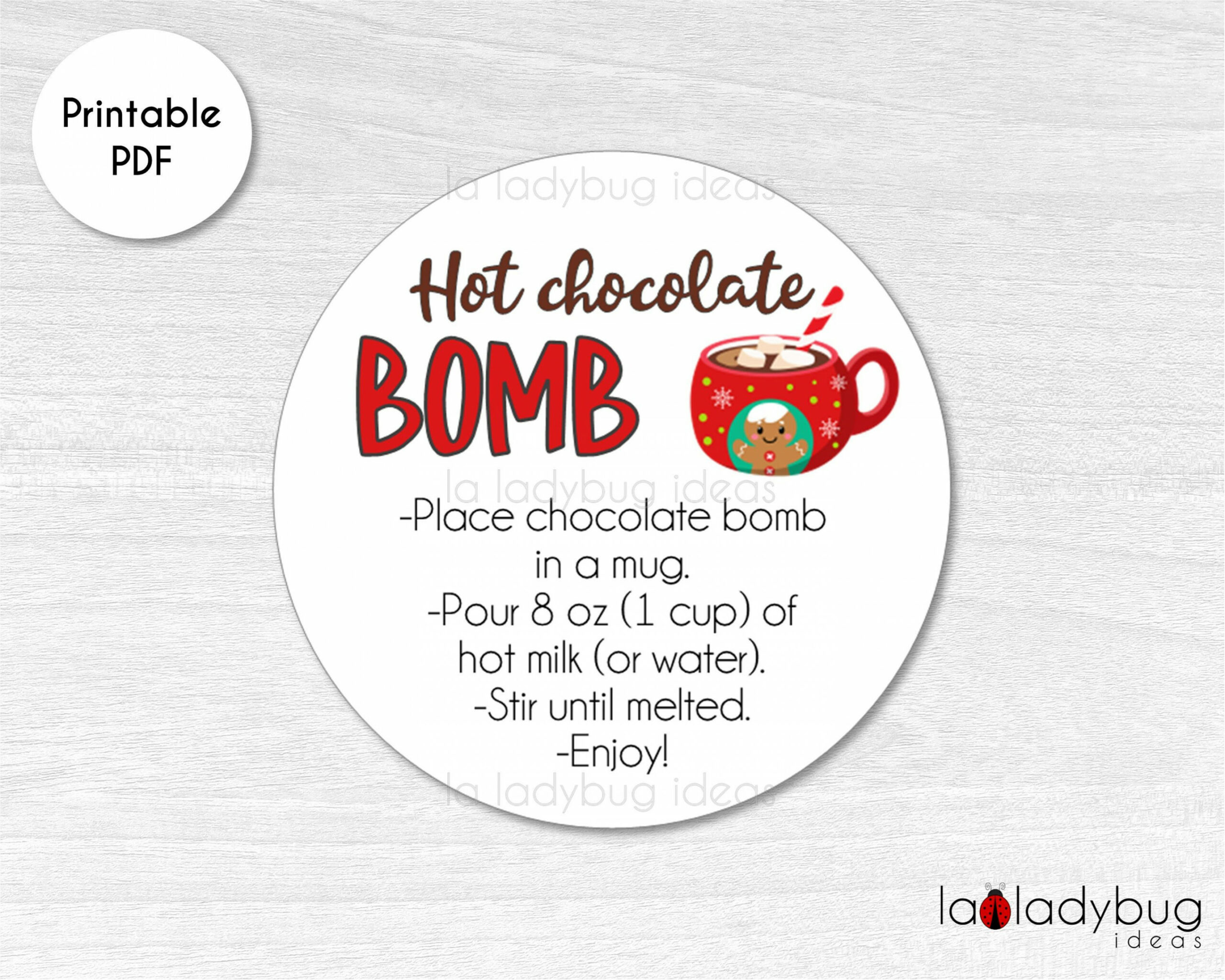 Hot Chocolate Bomb Tag. Hot Cocoa Bomb Instructions Card