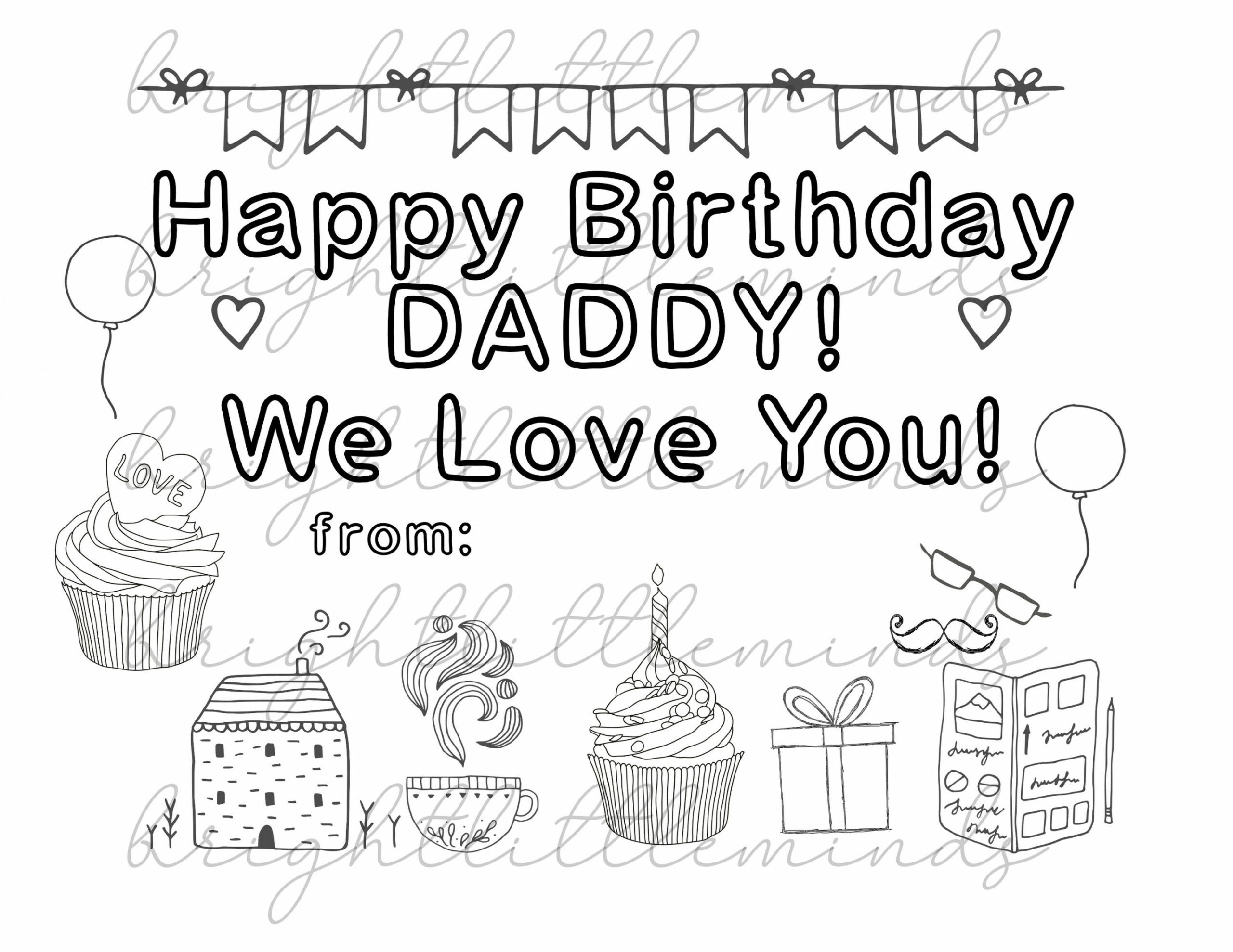 Instant Download  Printable  Happy Birthday Daddy  DIY Kids Activity  Coloring  Gift  Fun Card Made by Kids  Letter A PDF