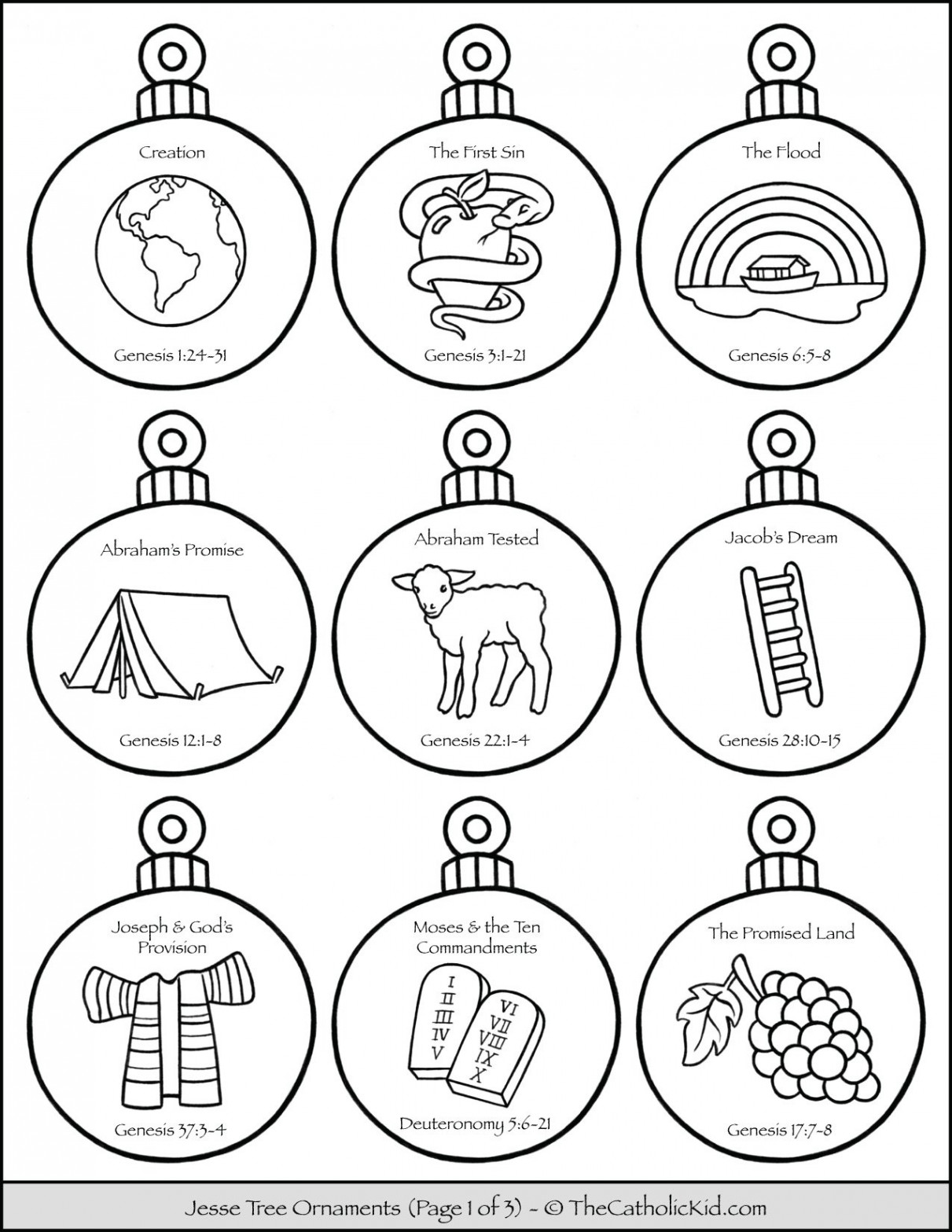 Jesse Tree Ornaments Printable Coloring Page -