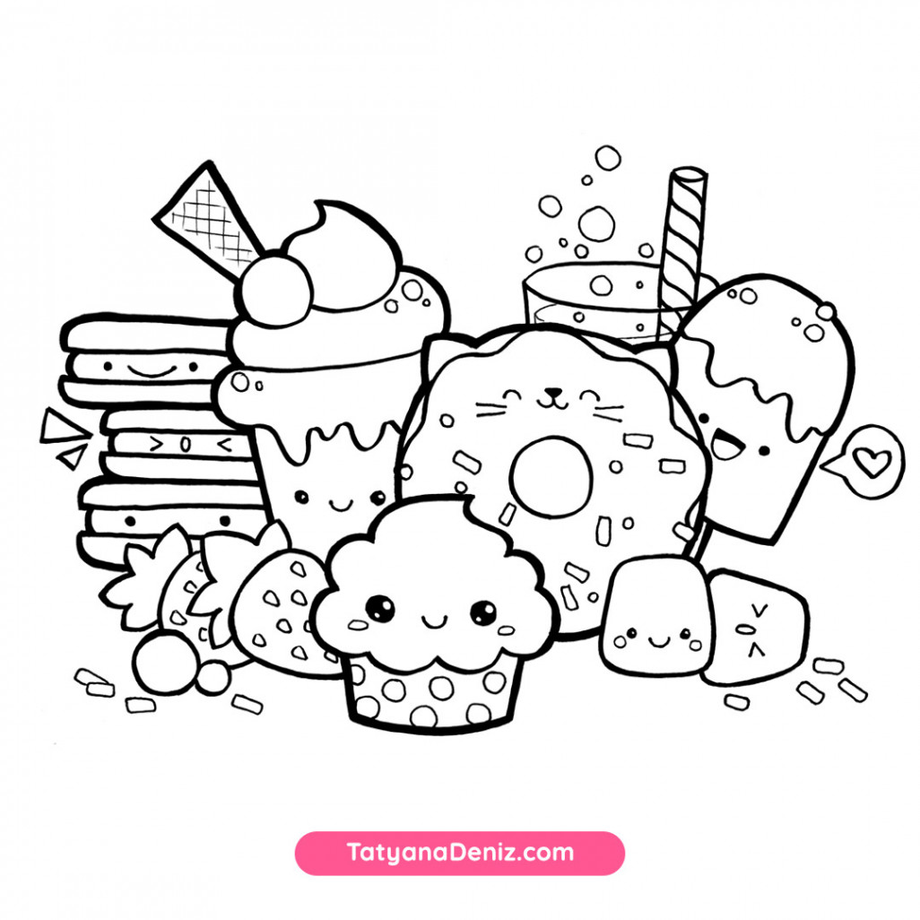 Kawaii Sweets Doodle: FREE Coloring Page (Printalbe PDF)