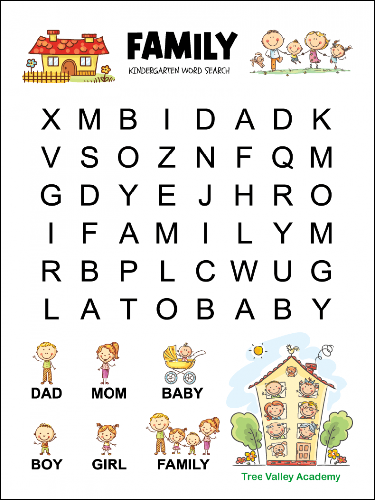 Kindergarten Family Word Search - Tree Valley Academy