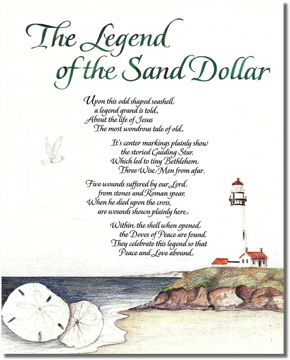 Lighthouse Legend of The Sand Dollar Poem PRINT " x " ready to