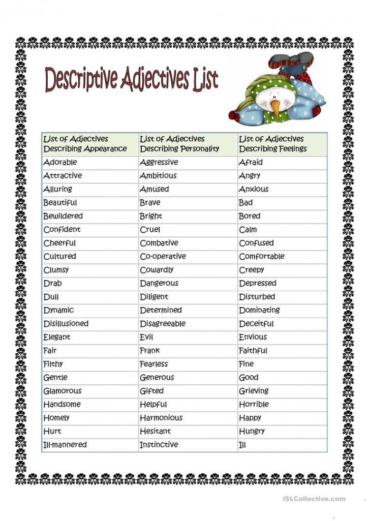 List of Adjectives Describing People worksheet - Free ESL