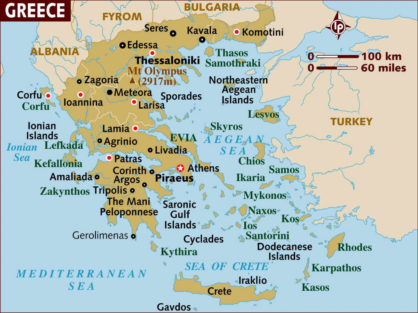 Map of Greece - a Basic Map of Greece and the Greek Isles