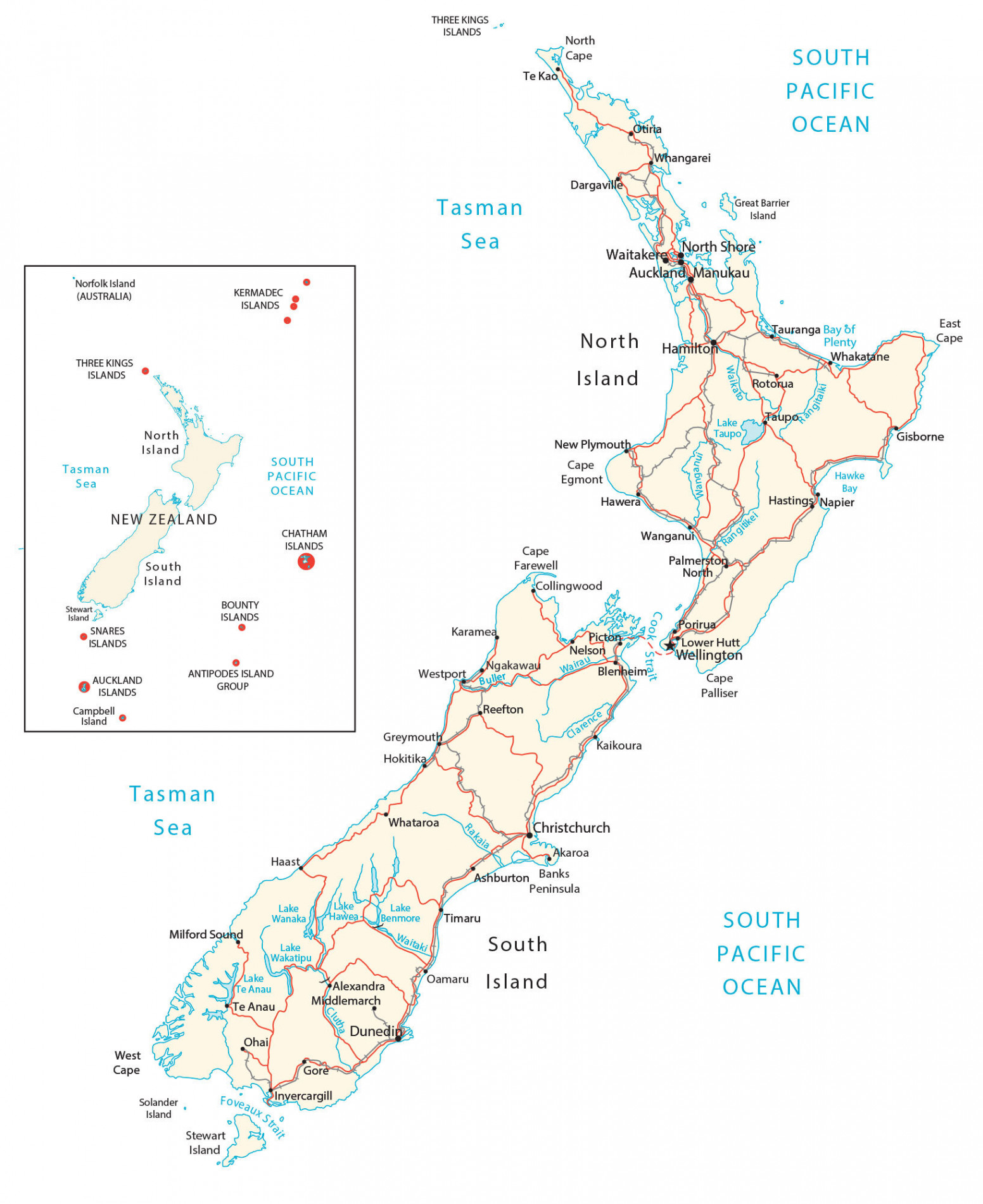 Map of New Zealand - Cities and Roads - GIS Geography