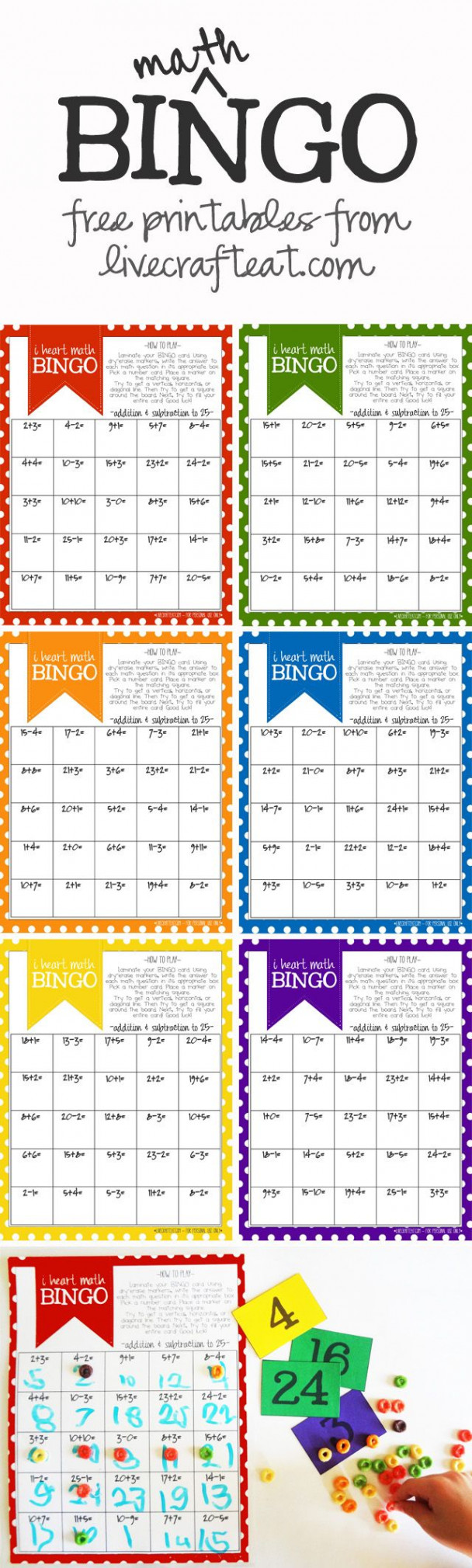 Math Bingo Printable For Kids - Free  Live Craft Eat  Math bingo