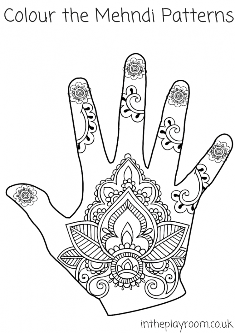 Mehndi Hand Coloring Pages and Templates  Henna design printable