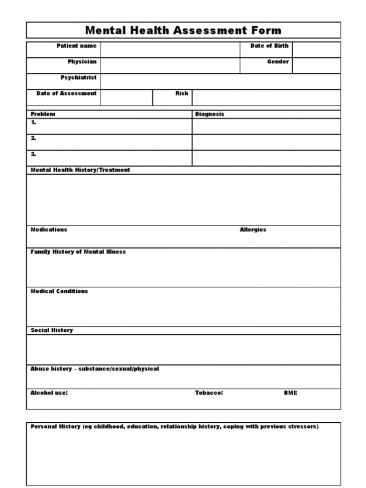 Mental Health Assessment Form Template  PDF  Mental Disorder