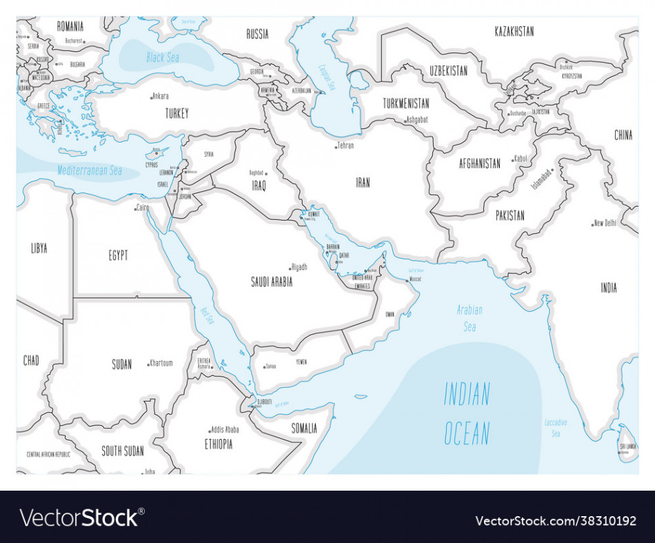 Middle east map - hand-drawn cartoon style Vector Image