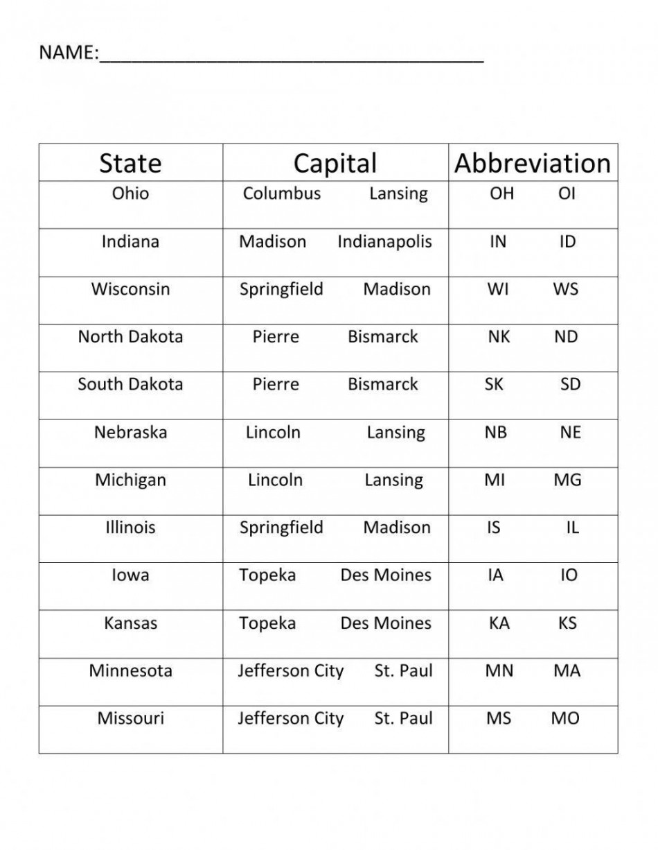 Midwest Region States and Capitals worksheet  Live Worksheets