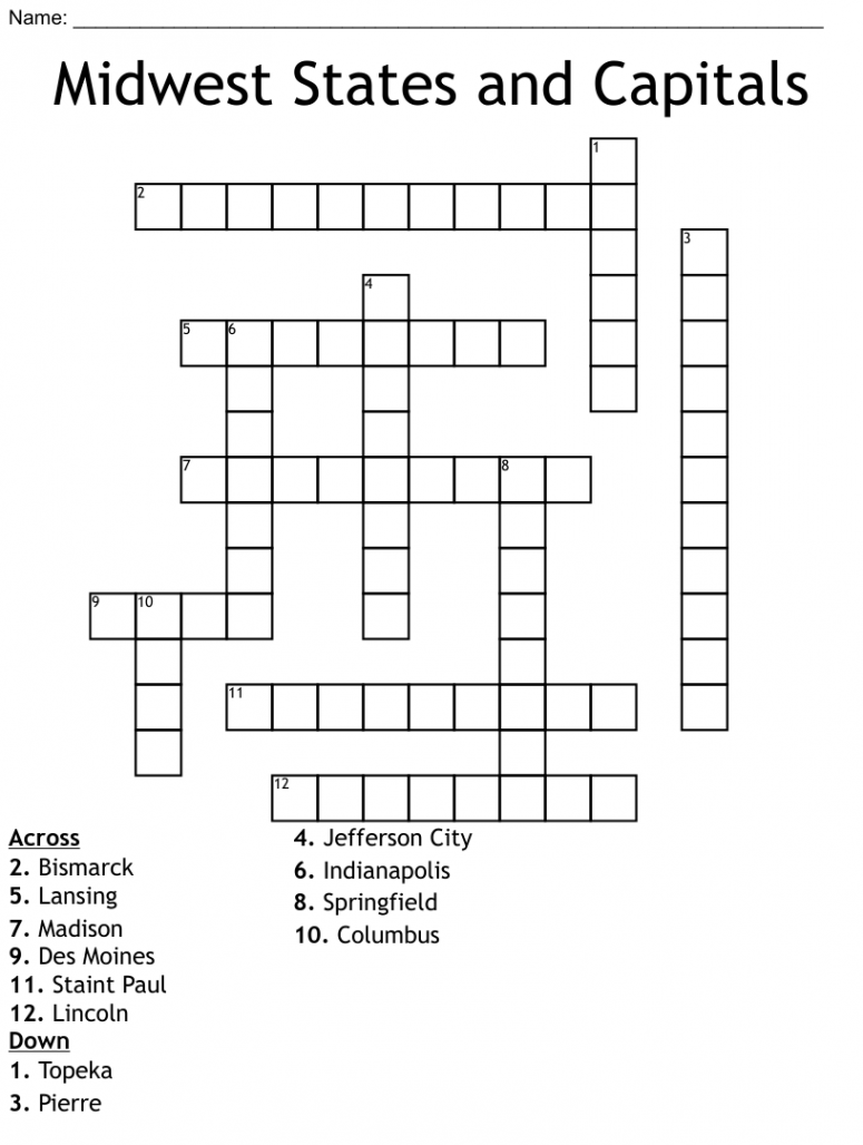 Midwest States and Capitals Word Search - WordMint