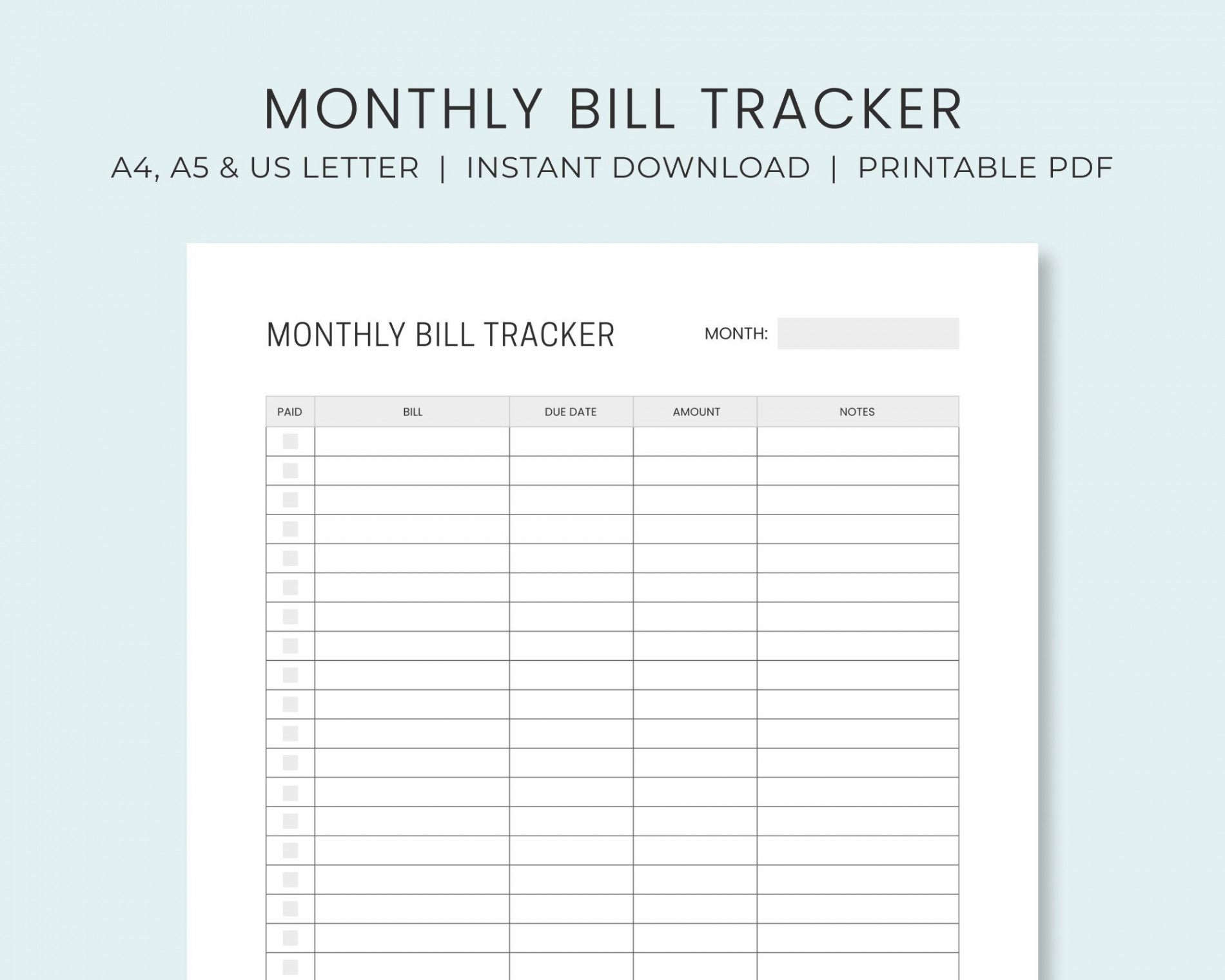 Monatliche Rechnung Zahlung Tracker Printable Bill Pay - Etsy