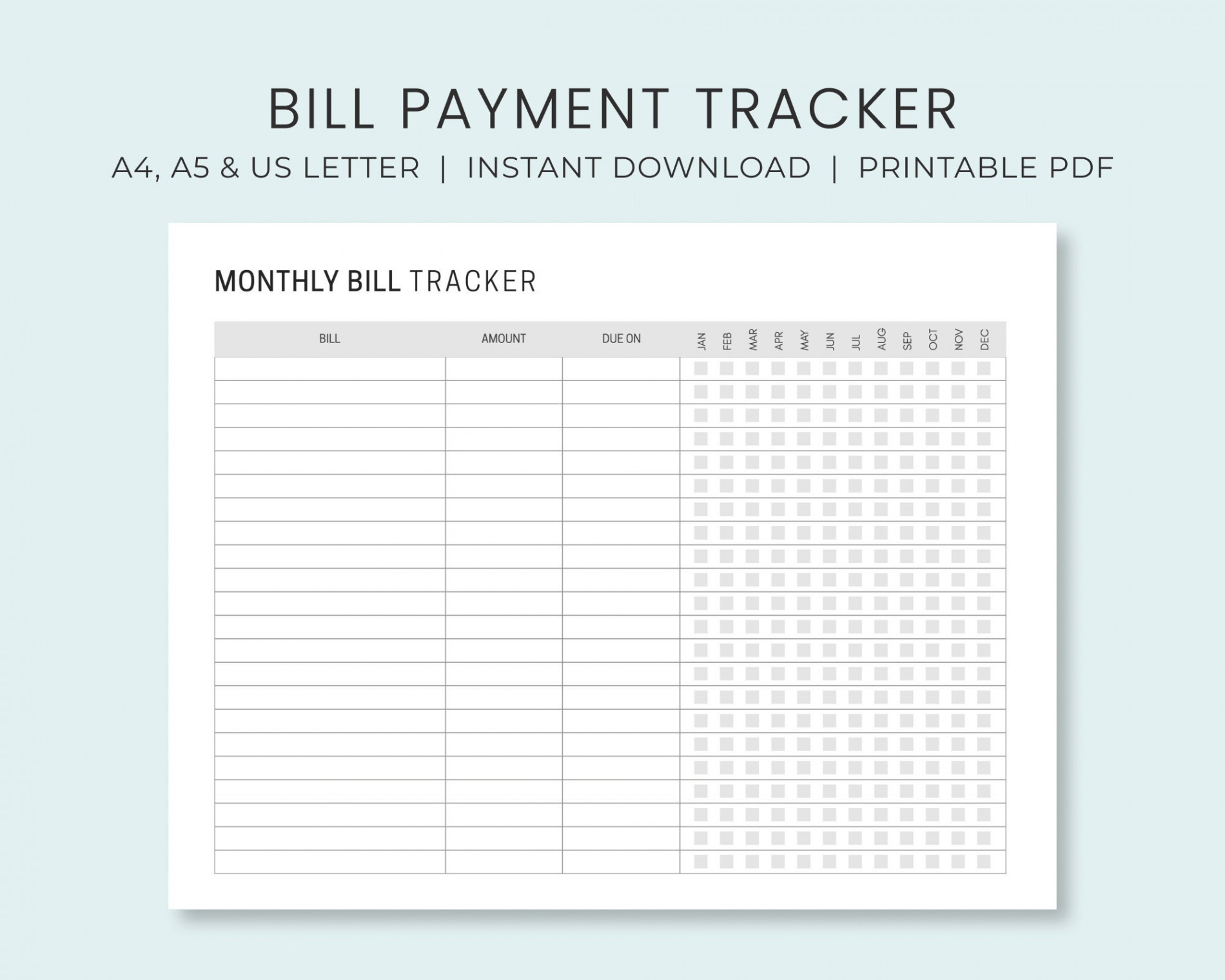 Monatlicher Bill Tracker Printable Bill Zahlung Tracker - Etsy