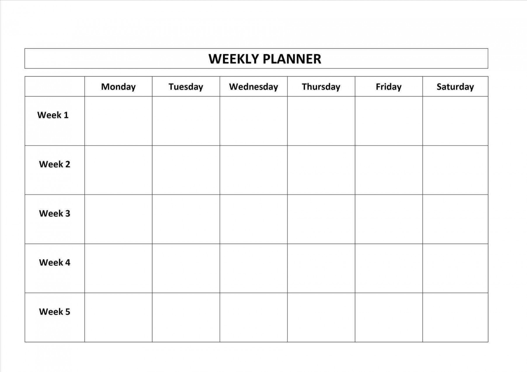 Monday To Friday Blank Calendar  Calendar Template Printable in