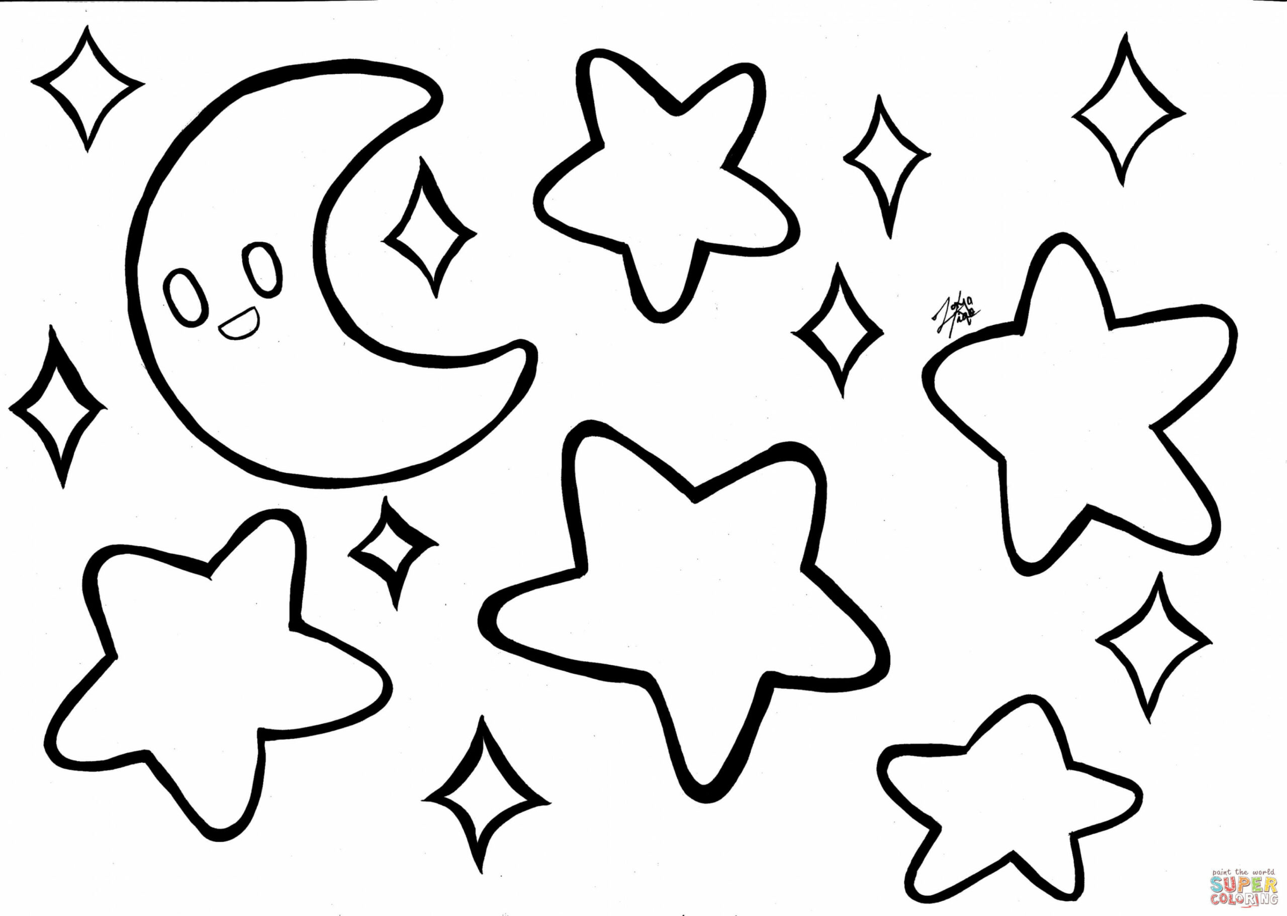 Moon and Stars coloring page  Free Printable Coloring Pages