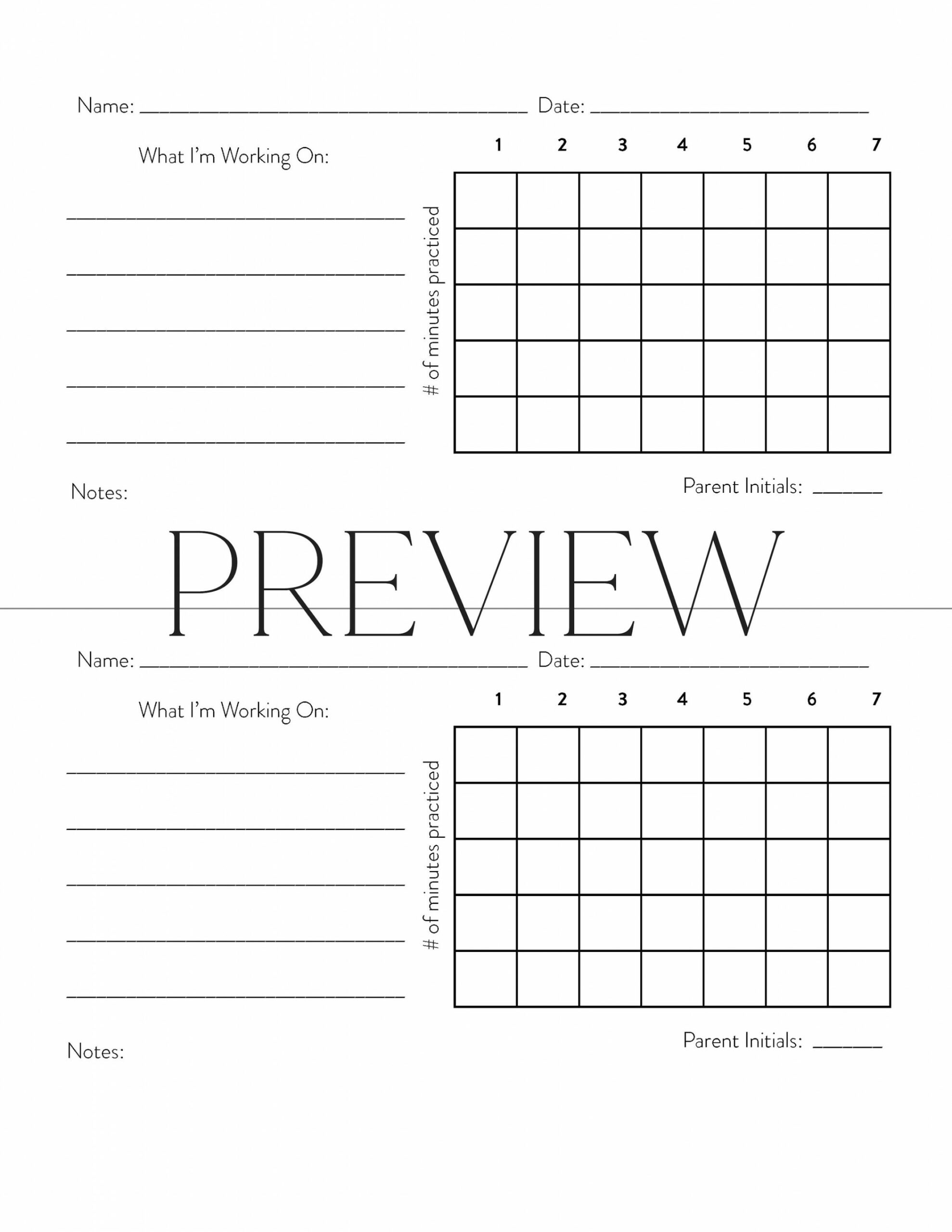 Music Practice Log PDF Printable Music Practice Checklist