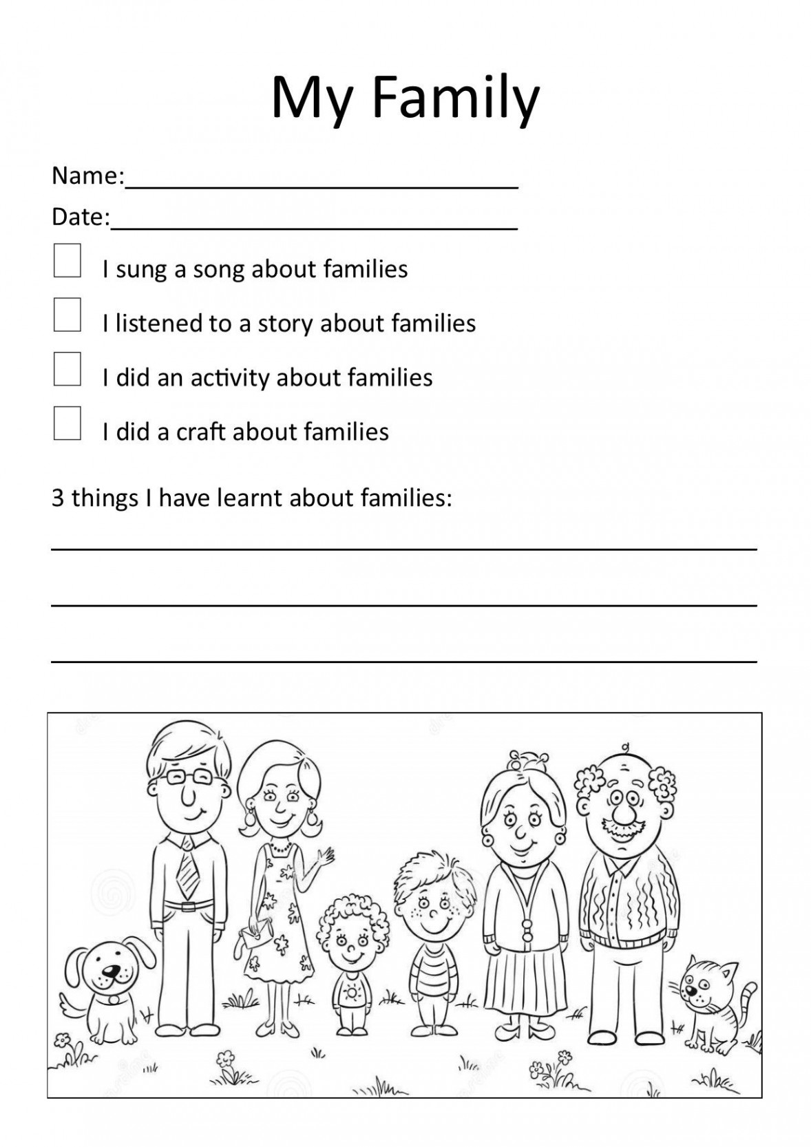 My Family Worksheet  Word family worksheets, Kindergarten