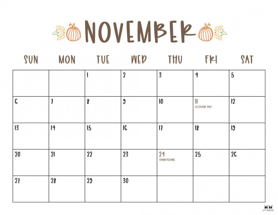 November  Calendars -  FREE Printables  Printabulls