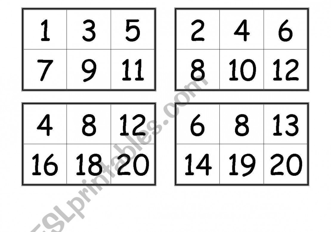 Numbers bingo cards (from  to ) - ESL worksheet by creguen