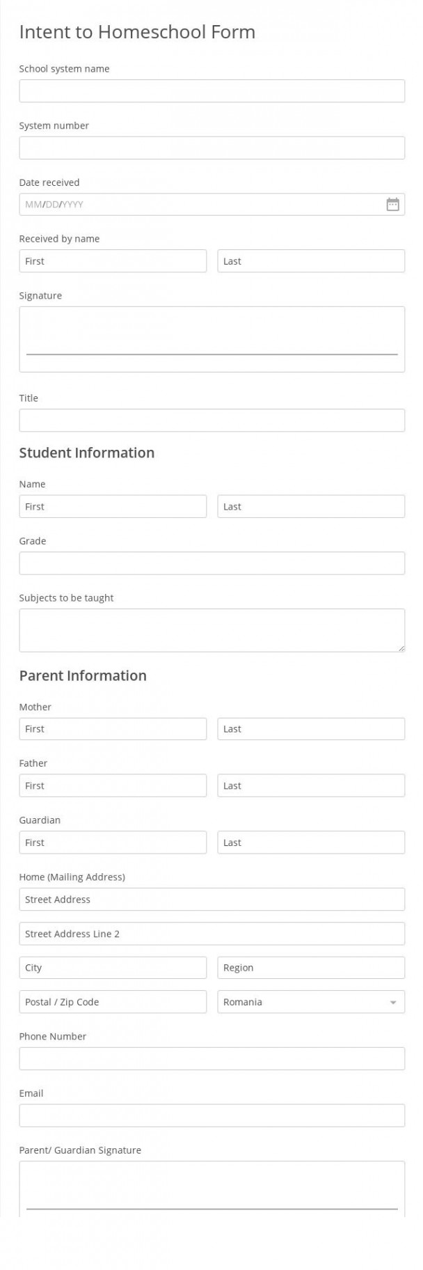 Online Intent to Homeschool Form Template  FormBuilder