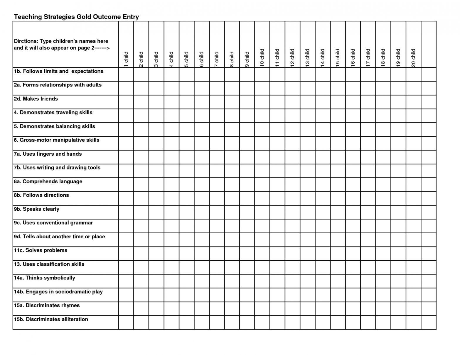 Outcome Entry Teaching Strategies Gold  Teaching strategies