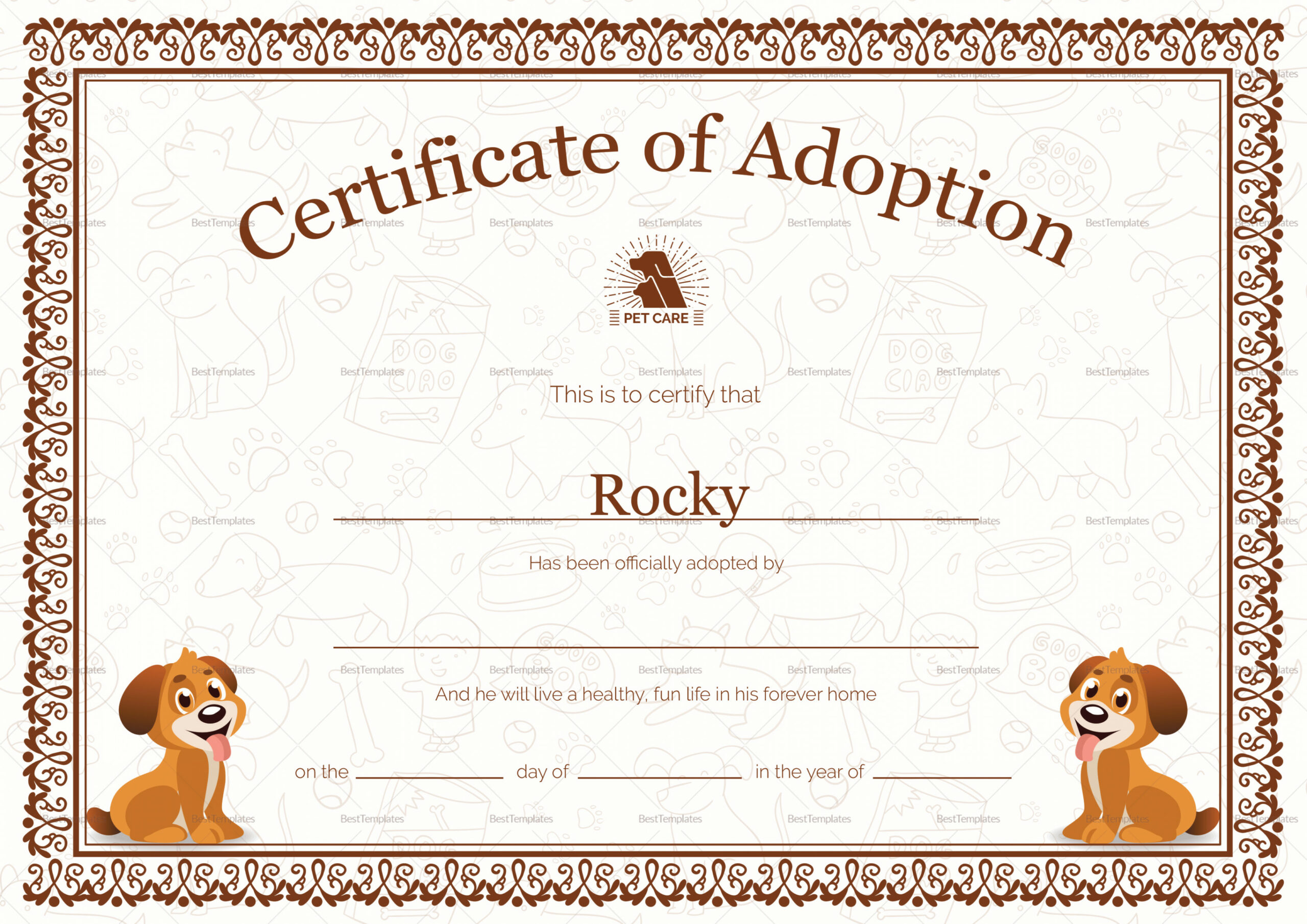 Pet Adoption Certificate Design Template in PSD, Word