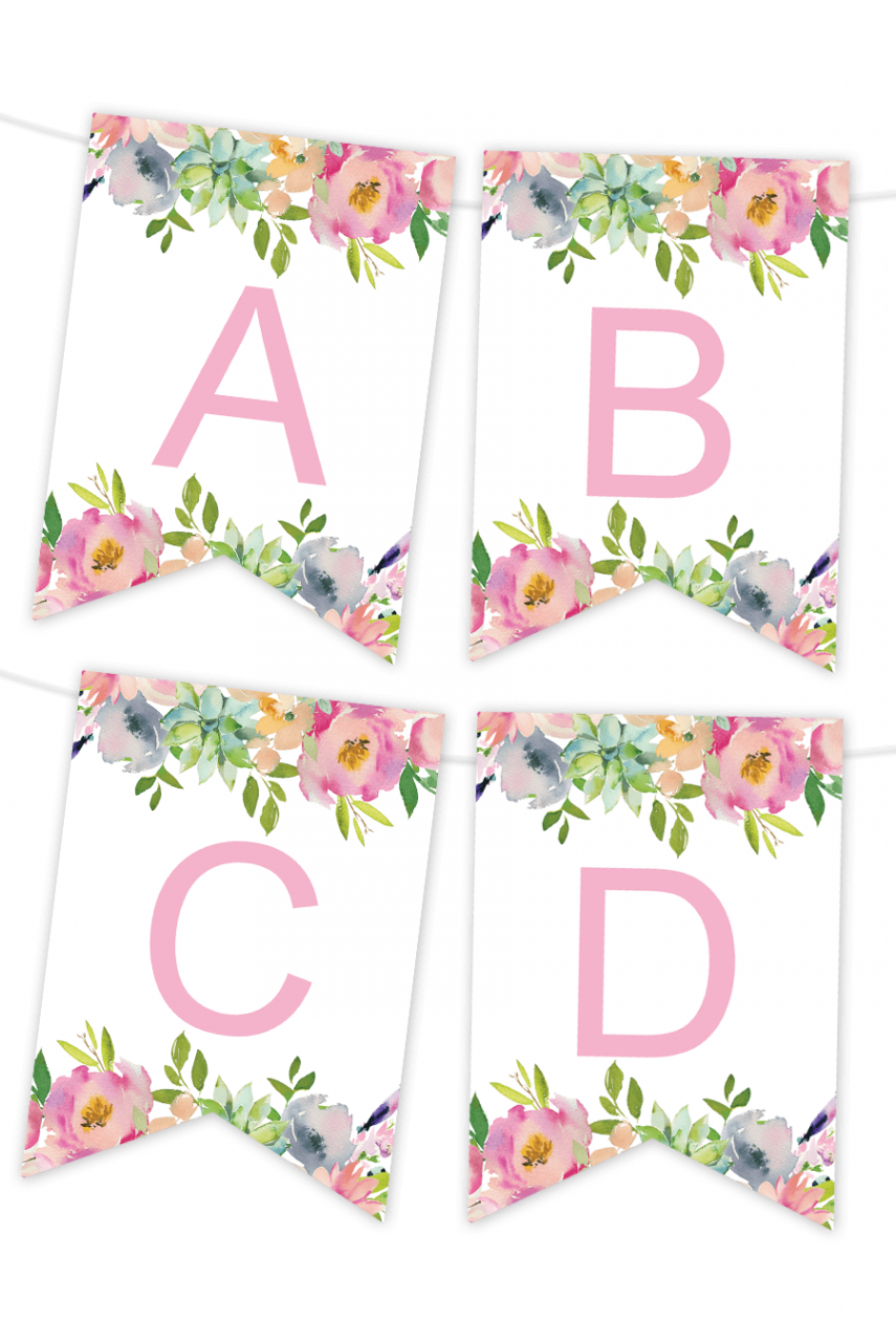 Pink Floral Free Printable Banner - Chicfetti