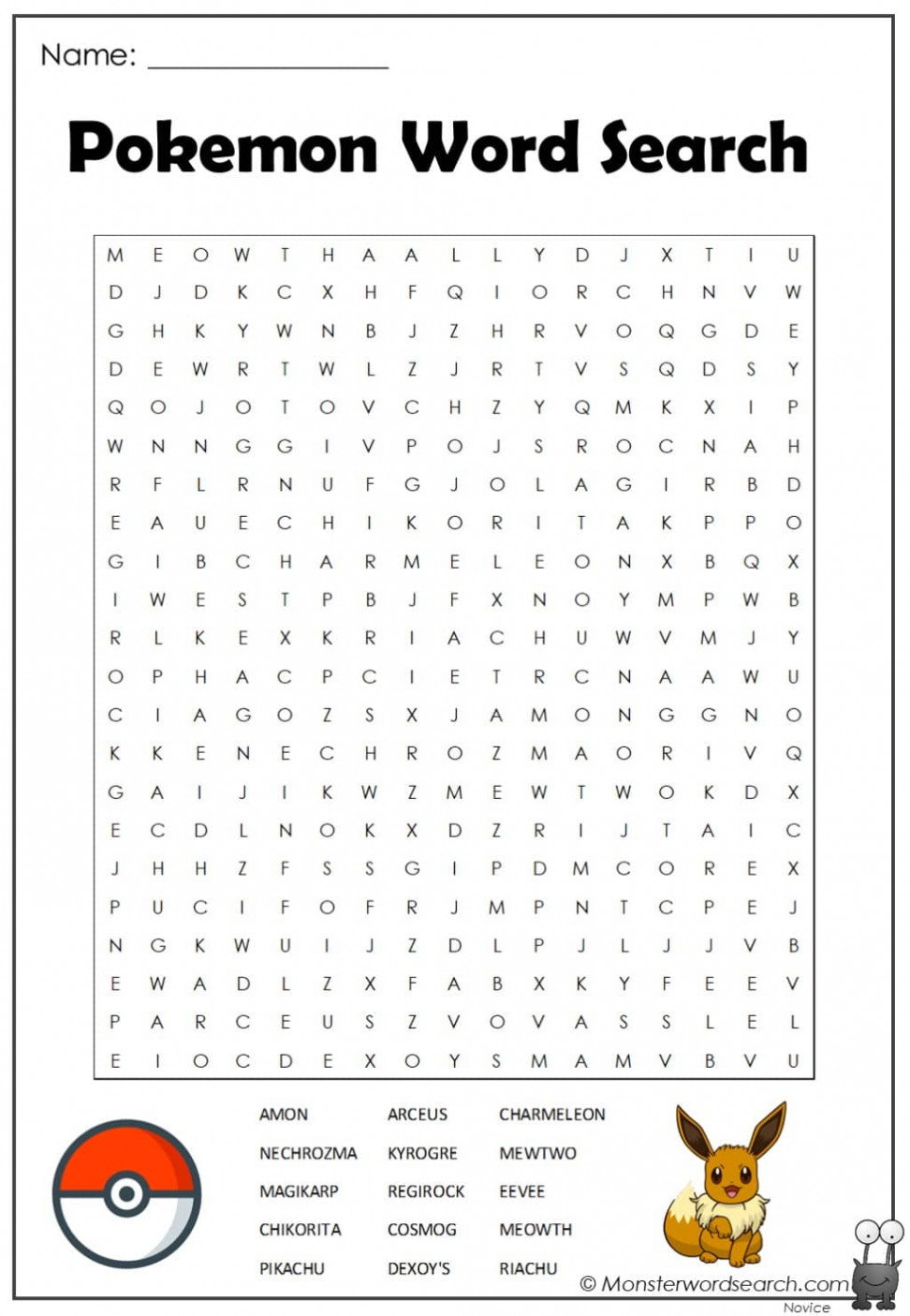 pokemon word search - Monster Word Search