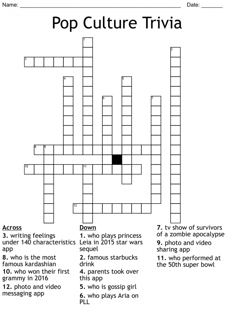 Pop Culture Trivia Crossword - WordMint