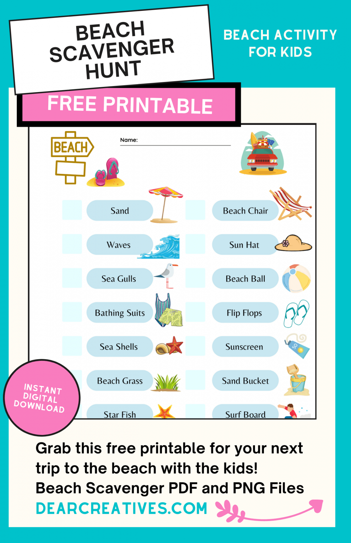 Printable Beach Scavenger Hunt (FREE) - Dear Creatives