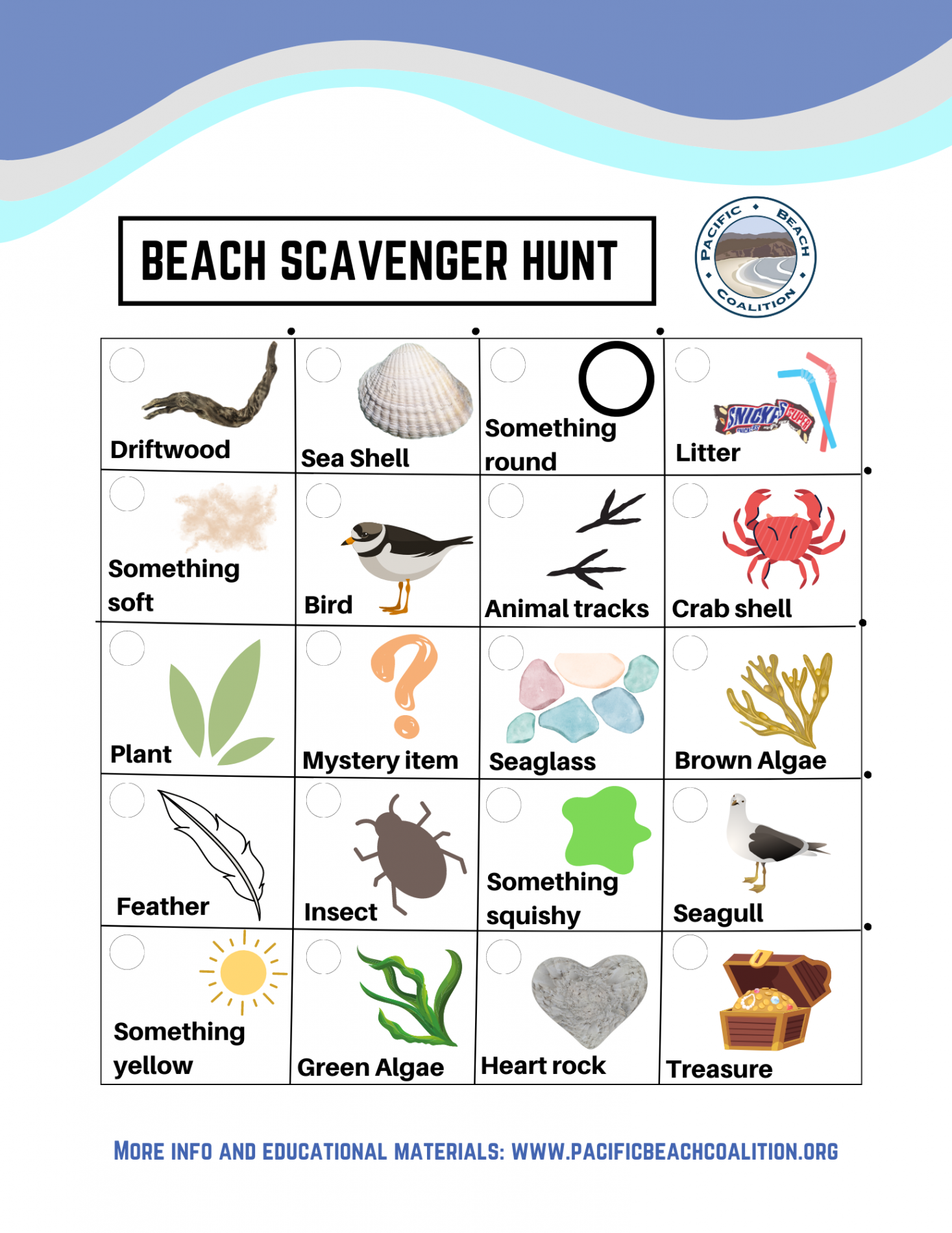 Printable Beach Scavenger Hunt - Pacific Beach Coalition