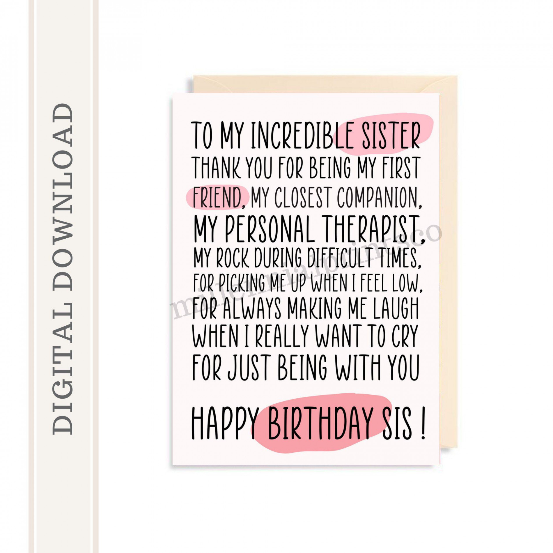 Printable Birthday Card for Sister Cute Sister Card Sister - Etsy