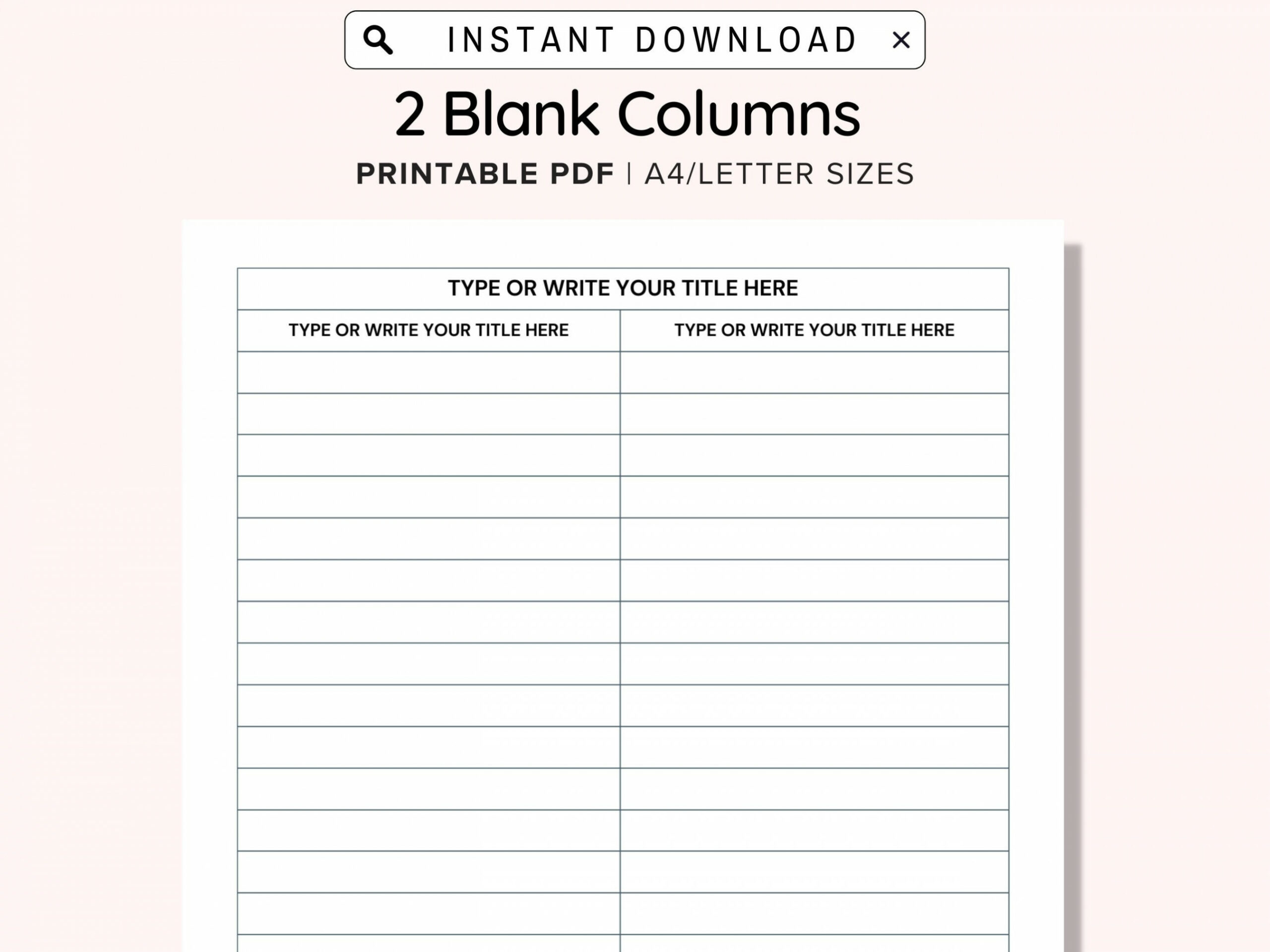 Printable Blank  Columns List Text Input and Print (Instant