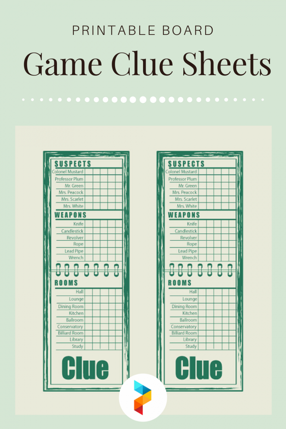 Printable Board Game Clue Sheets  Printable board games, Clue