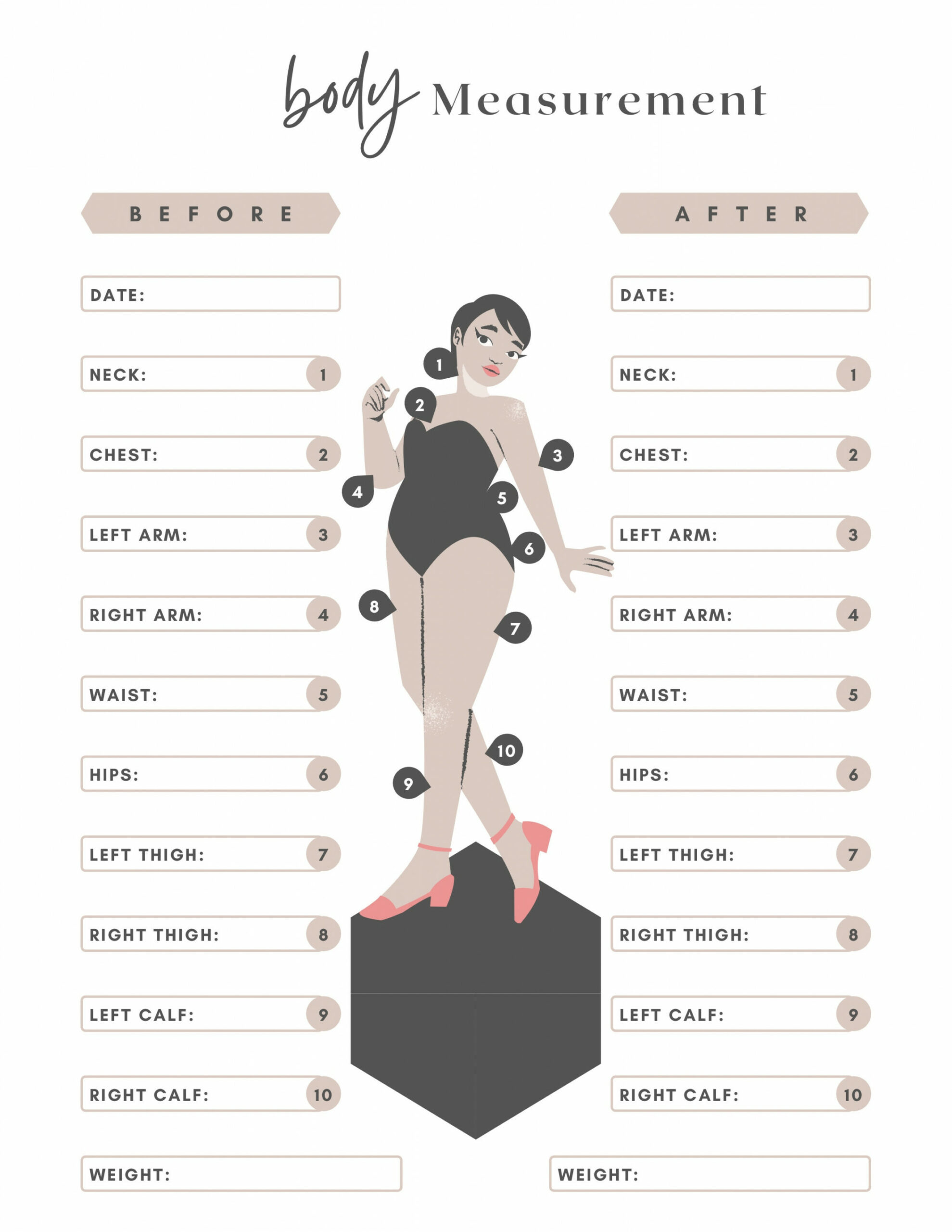 Printable Body Measurement Tracker Body Size Log Diet - Etsy