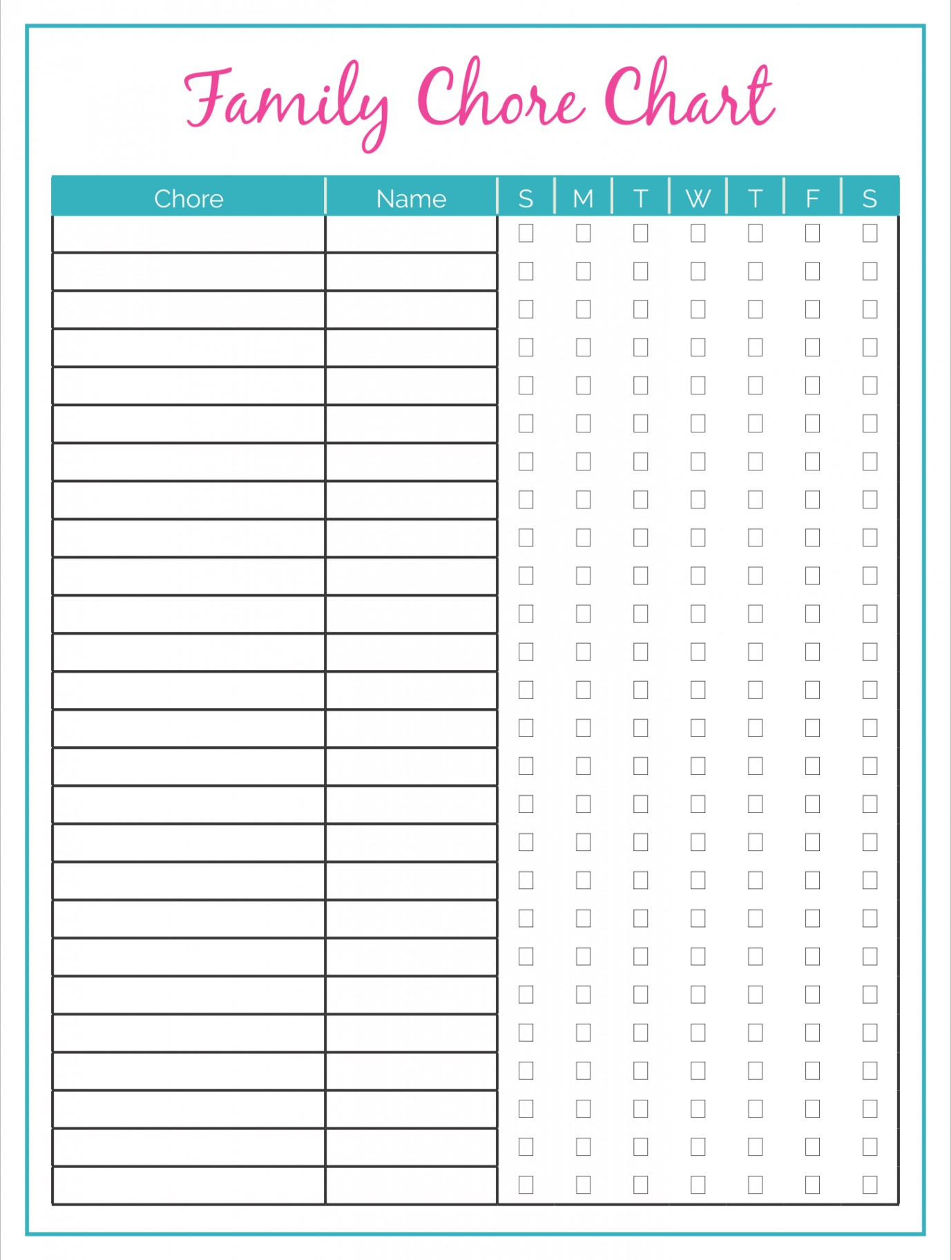 Printable Family Chore Chart Template  Family chore charts, Chore