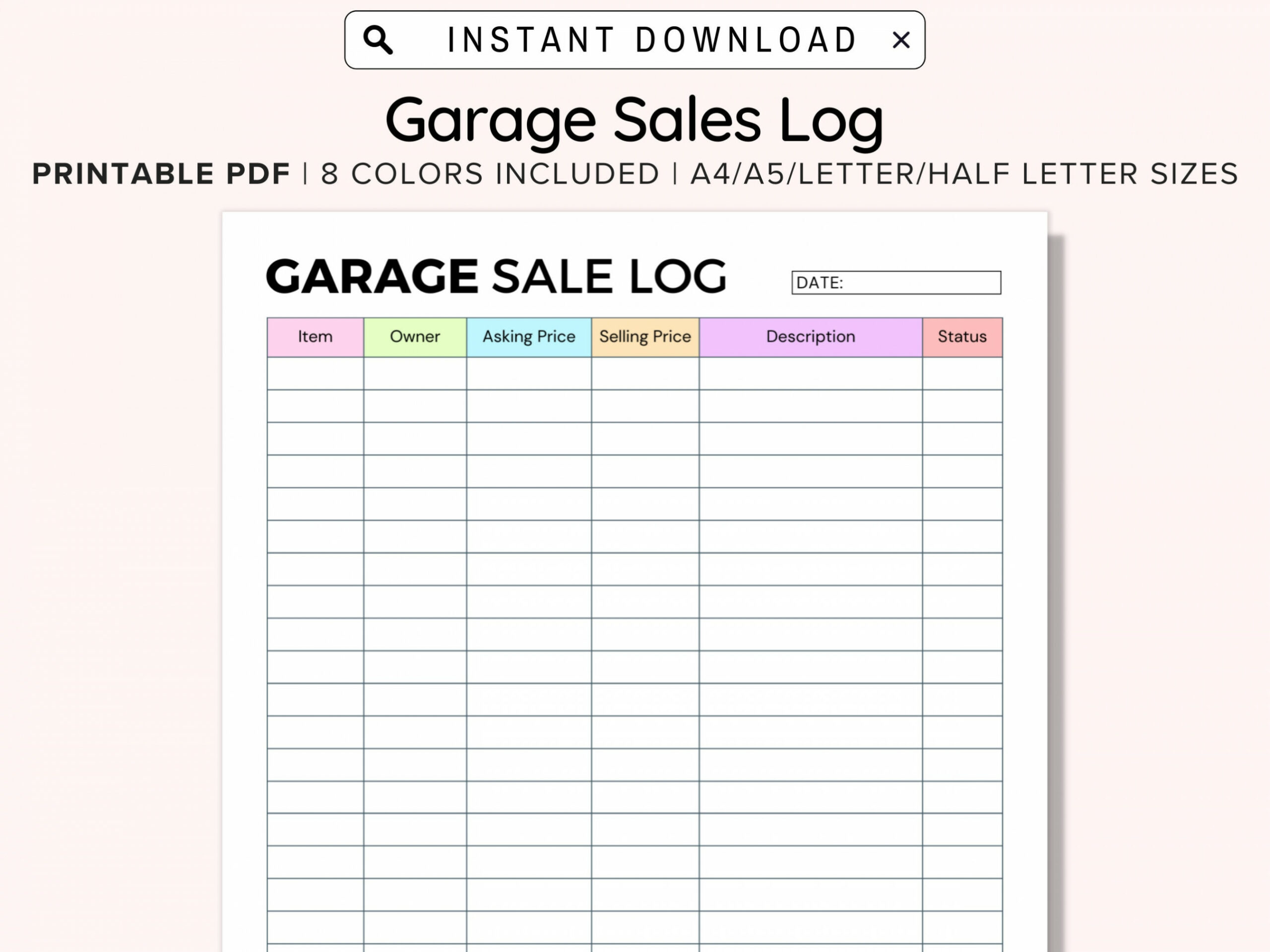 Printable Garage Sale Log Print and Write Family Sales Log - Etsy UK